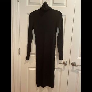 Black Ribbed Midi Turtleneck Dress